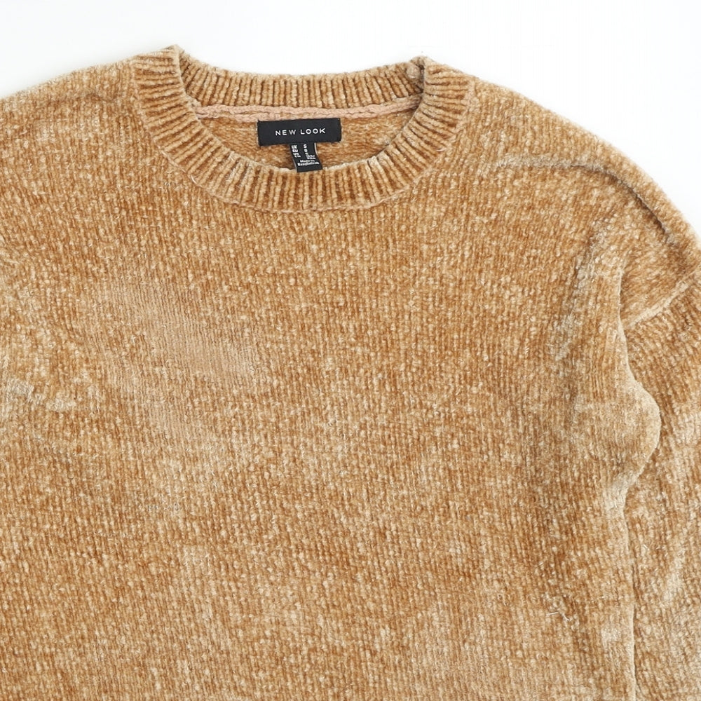 New Look Womens Brown Round Neck Polyester Pullover Jumper Size S