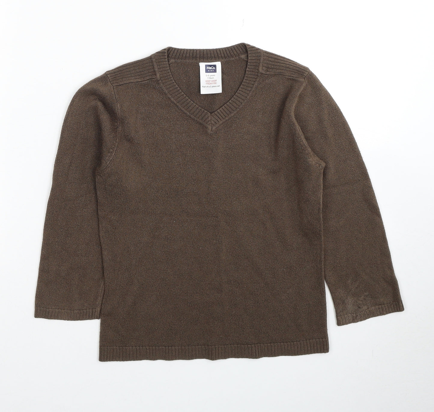 M&Co Girls Brown V-Neck Acrylic Pullover Jumper Size 5-6 Years Pullover