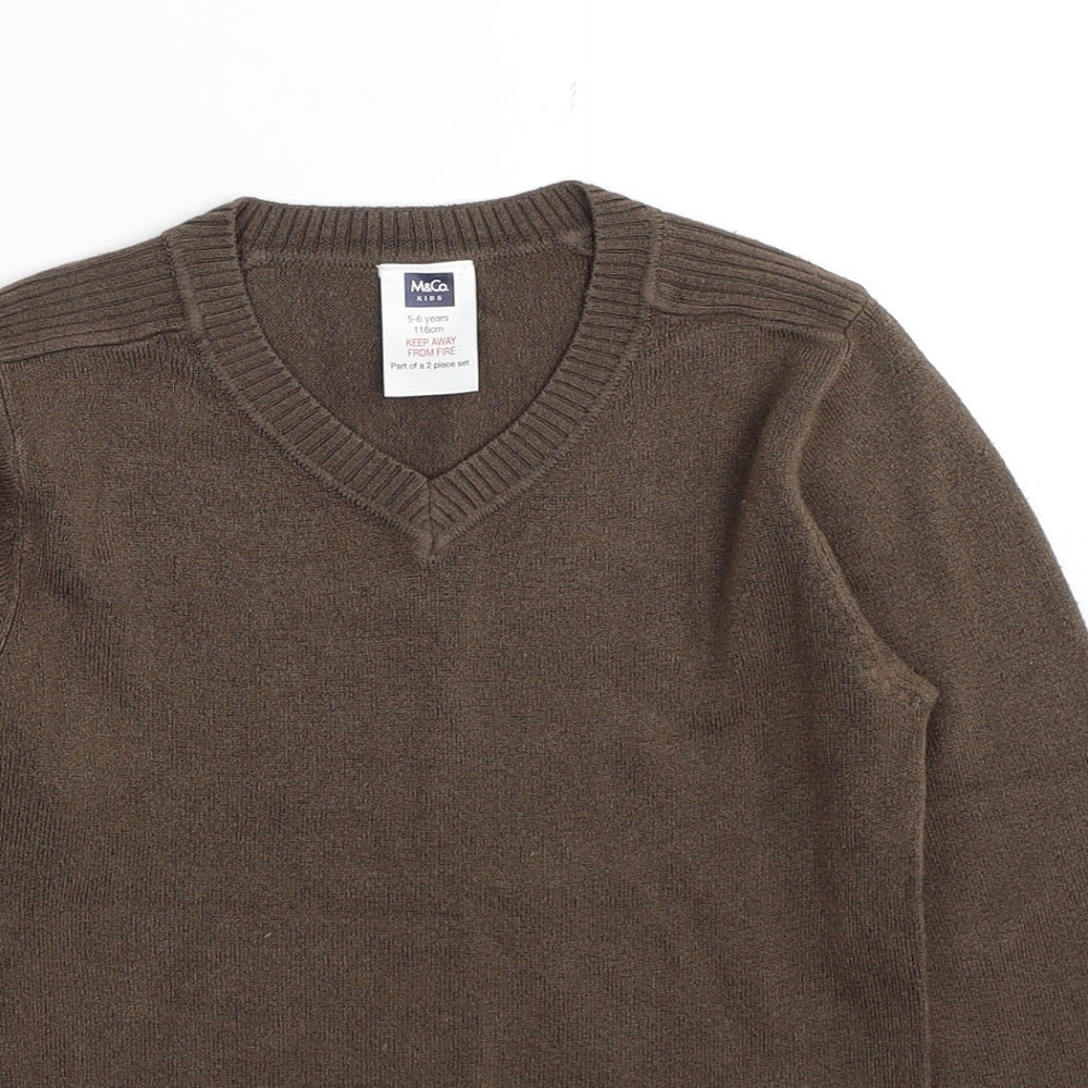M&Co Girls Brown V-Neck Acrylic Pullover Jumper Size 5-6 Years Pullover