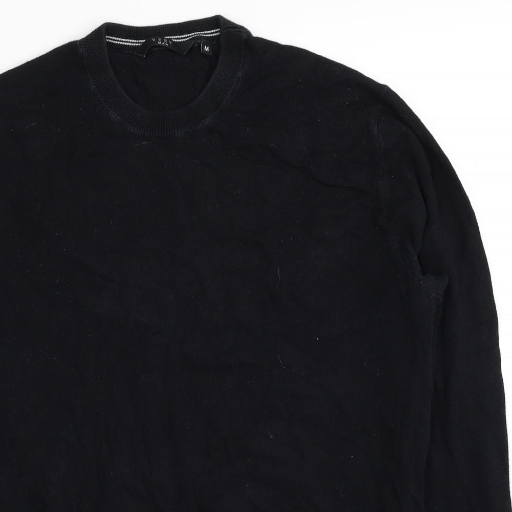 Very Mens Black Round Neck Cotton Pullover Jumper Size M