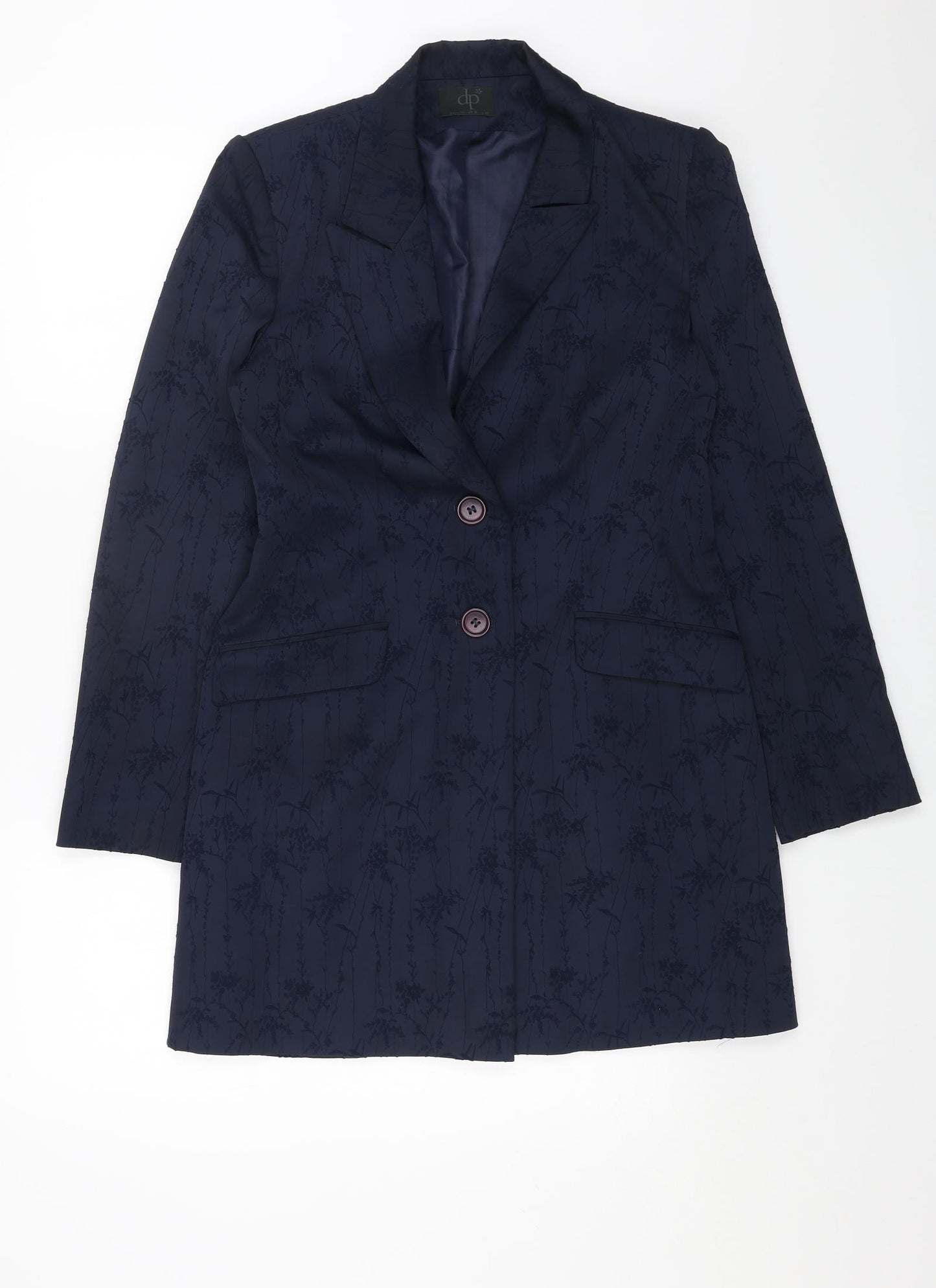 DP Womens Blue Geometric Pea Coat Coat Size 8 Button