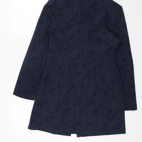 DP Womens Blue Geometric Pea Coat Coat Size 8 Button
