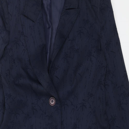 DP Womens Blue Geometric Pea Coat Coat Size 8 Button