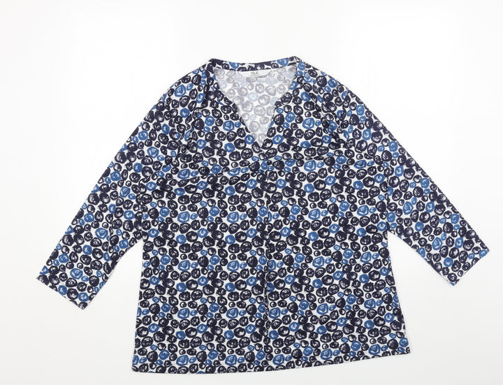Isle Womens Blue Geometric Polyester Basic T-Shirt Size M V-Neck