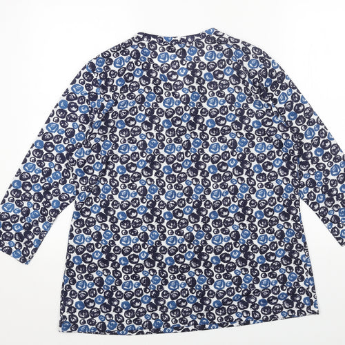 Isle Womens Blue Geometric Polyester Basic T-Shirt Size M V-Neck