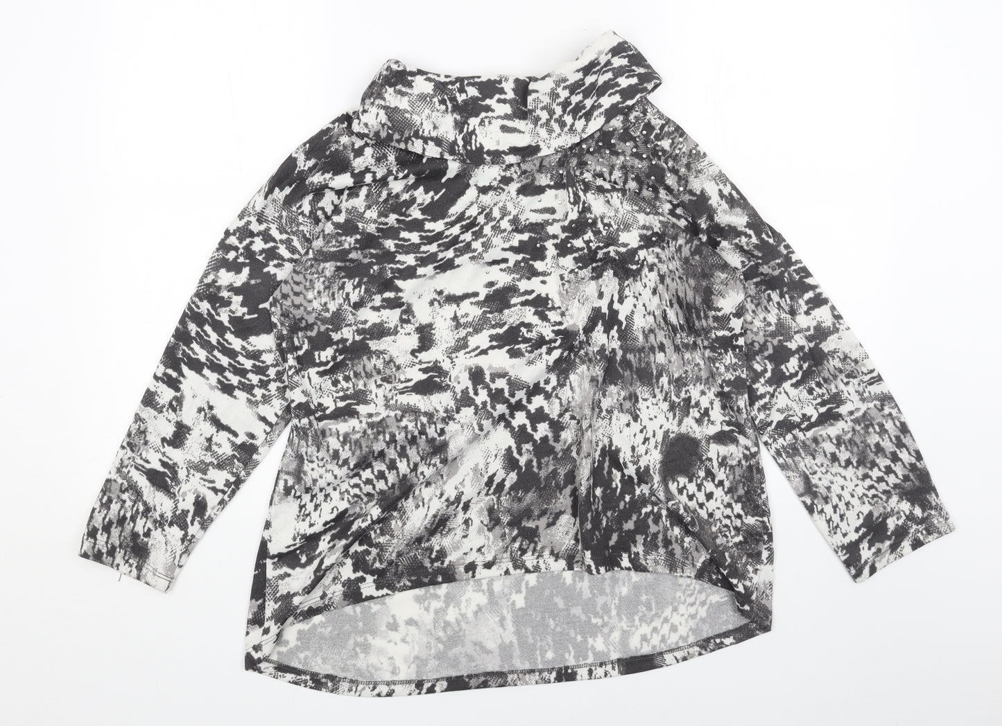 Viz A Viz Womens Grey Mock Neck Geometric Polyester Pullover Jumper Size 16