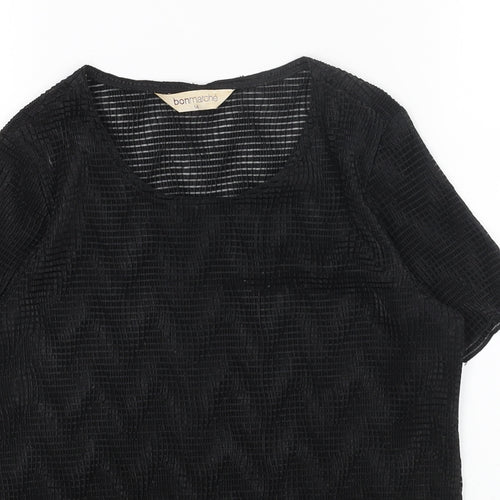 Bonmarché Womens Black Polyester Basic T-Shirt Size 14 Round Neck