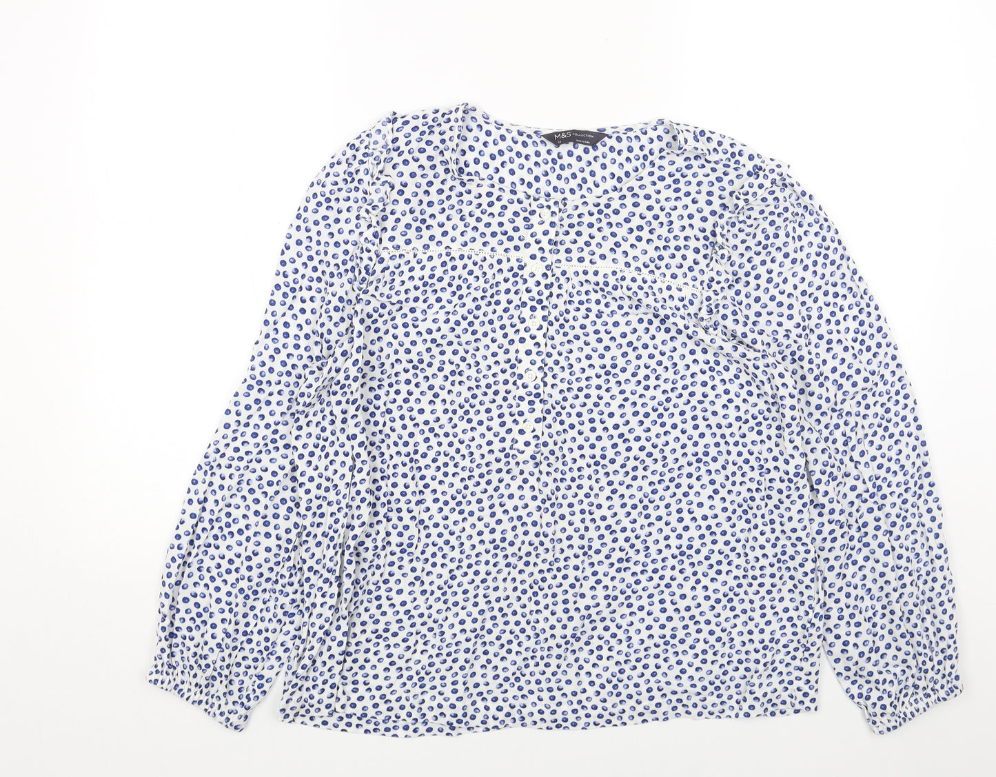 Marks and Spencer Womens Blue Geometric Viscose Basic Blouse Size 16 Round Neck