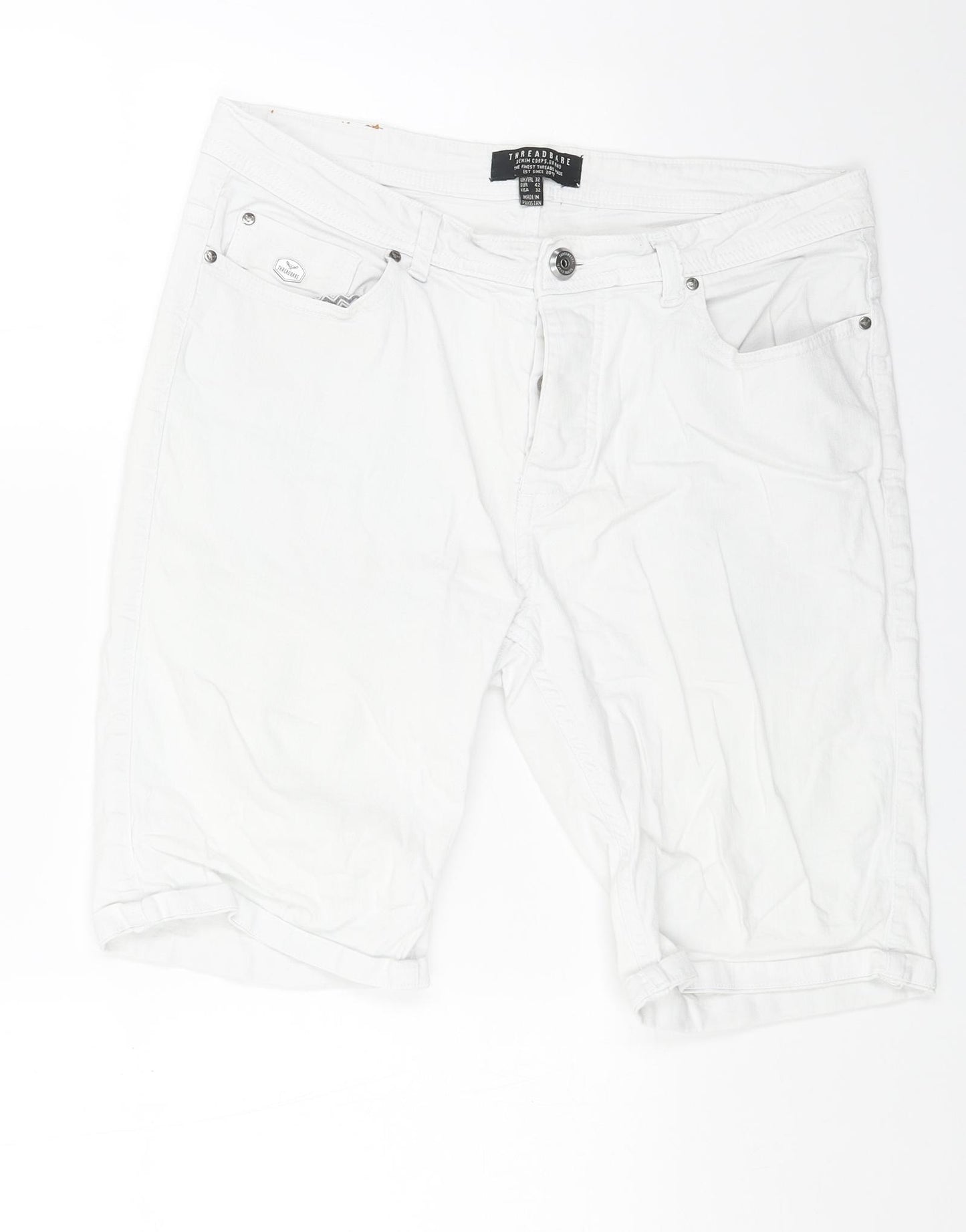 Threadbare Mens White Cotton Bermuda Shorts Size 32 in L10 in Regular Button