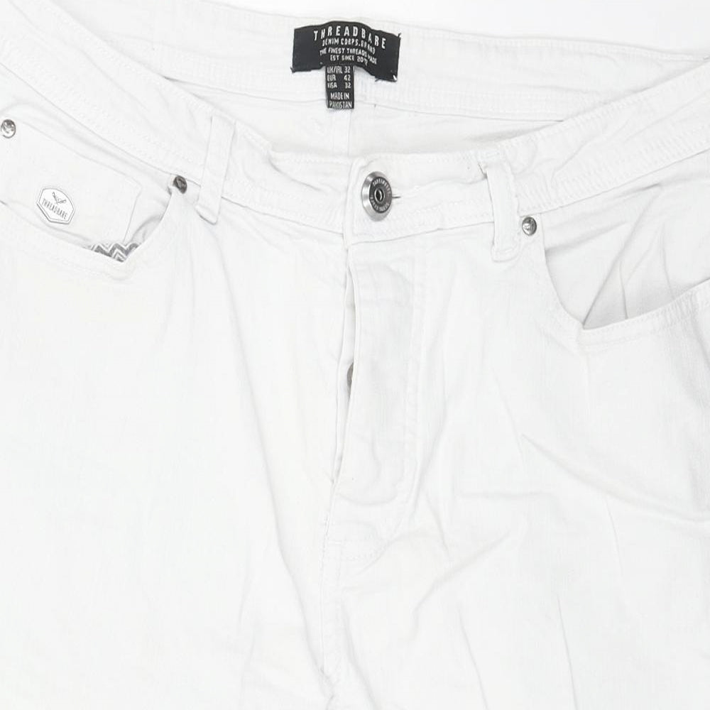 Threadbare Mens White Cotton Bermuda Shorts Size 32 in L10 in Regular Button