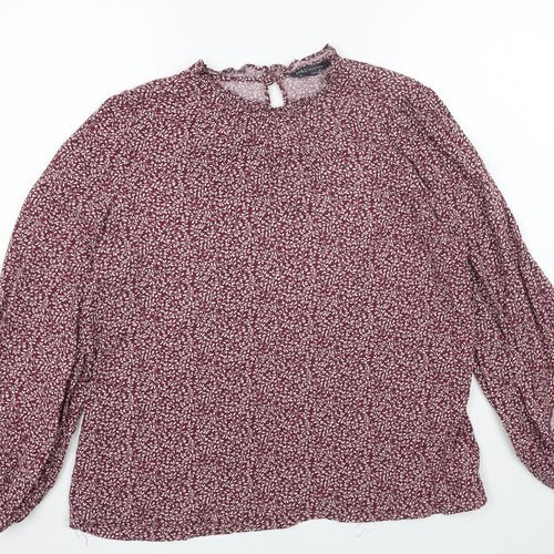 Marks and Spencer Womens Red Floral Viscose Basic Blouse Size 16 Scoop Neck