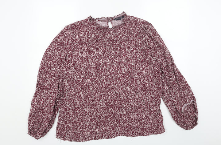 Marks and Spencer Womens Red Floral Viscose Basic Blouse Size 16 Scoop Neck