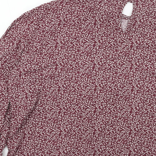 Marks and Spencer Womens Red Floral Viscose Basic Blouse Size 16 Scoop Neck