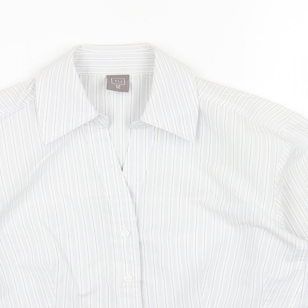 TU Womens White Striped Cotton Basic Button-Up Size 12 Collared