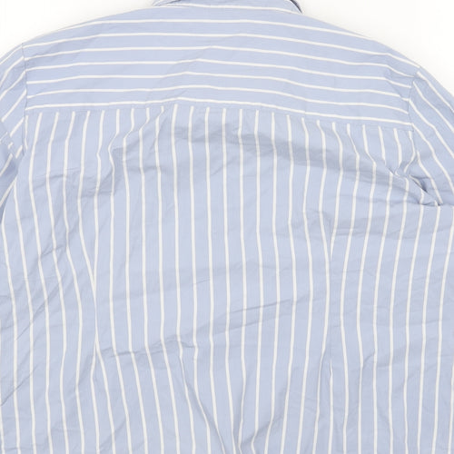 Marks and Spencer Womens Blue Striped Cotton Basic Button-Up Size 14 Collared