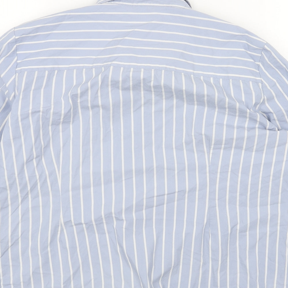 Marks and Spencer Womens Blue Striped Cotton Basic Button-Up Size 14 Collared