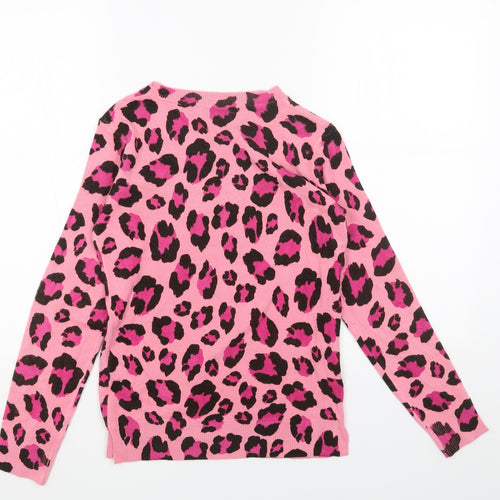 Marks and Spencer Womens Pink Boat Neck Animal Print Acrylic Pullover Jumper Size 6 - Leopard Print