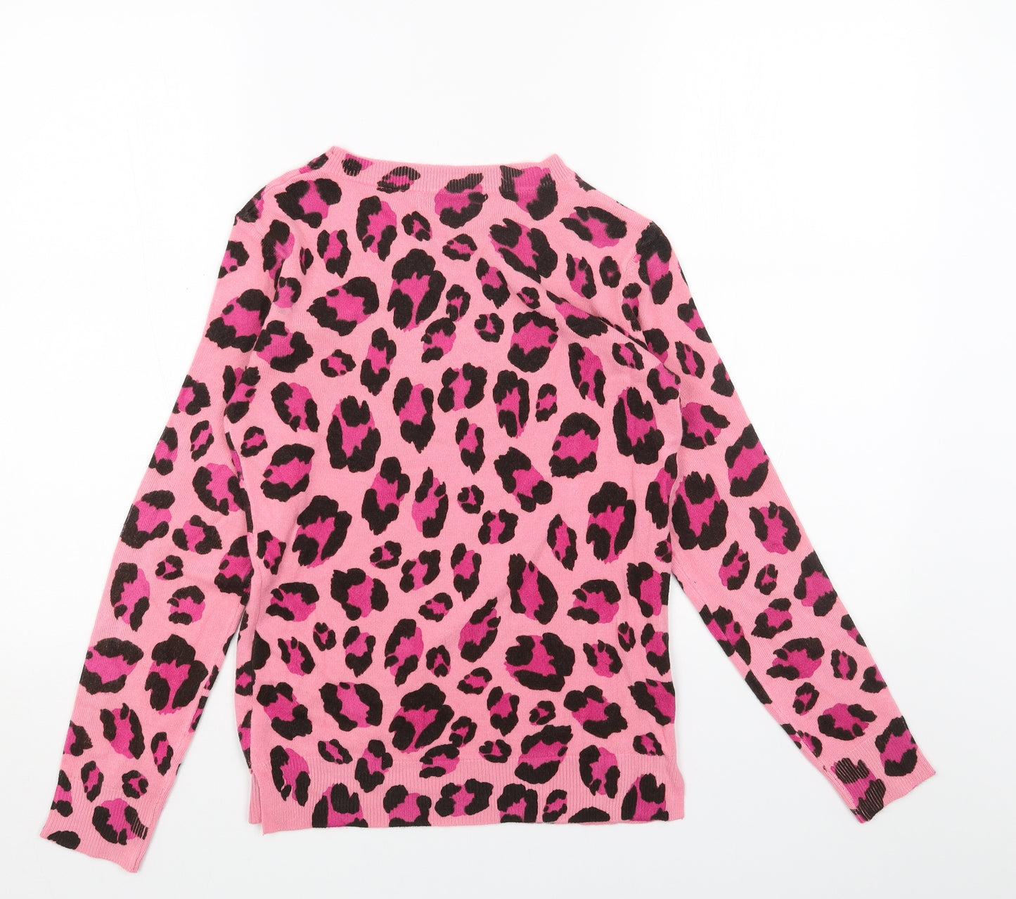 Marks and Spencer Womens Pink Boat Neck Animal Print Acrylic Pullover Jumper Size 6 - Leopard Print