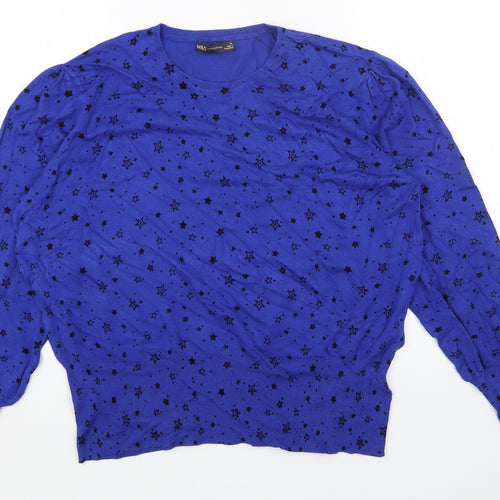 Marks and Spencer Womens Blue Scoop Neck Geometric Viscose Pullover Jumper Size XL - Star Print
