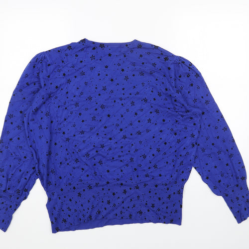Marks and Spencer Womens Blue Scoop Neck Geometric Viscose Pullover Jumper Size XL - Star Print