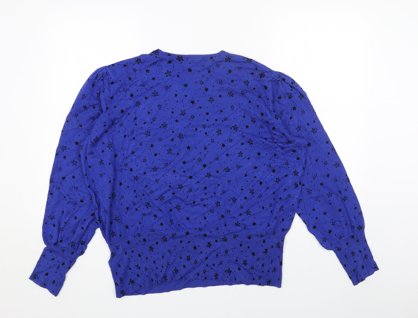 Marks and Spencer Womens Blue Scoop Neck Geometric Viscose Pullover Jumper Size XL - Star Print