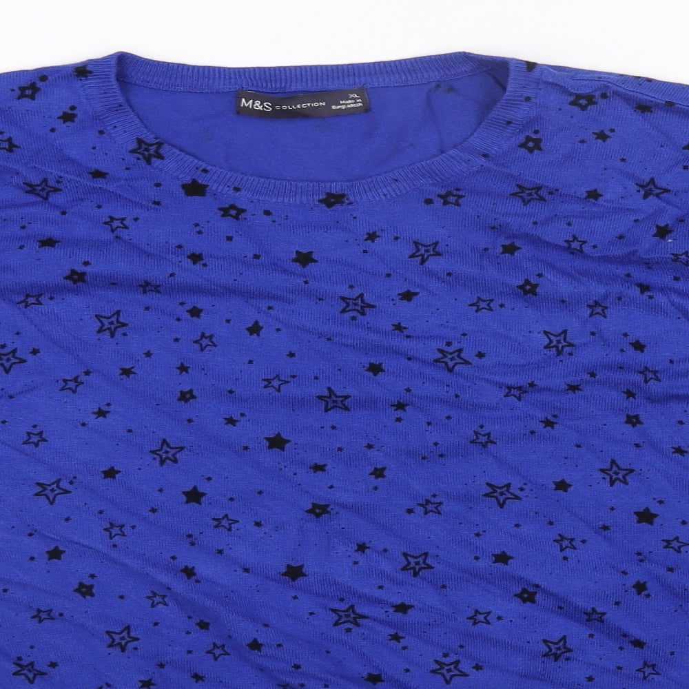Marks and Spencer Womens Blue Scoop Neck Geometric Viscose Pullover Jumper Size XL - Star Print