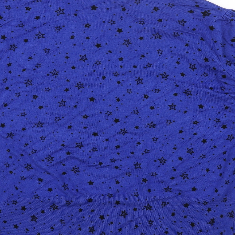 Marks and Spencer Womens Blue Scoop Neck Geometric Viscose Pullover Jumper Size XL - Star Print