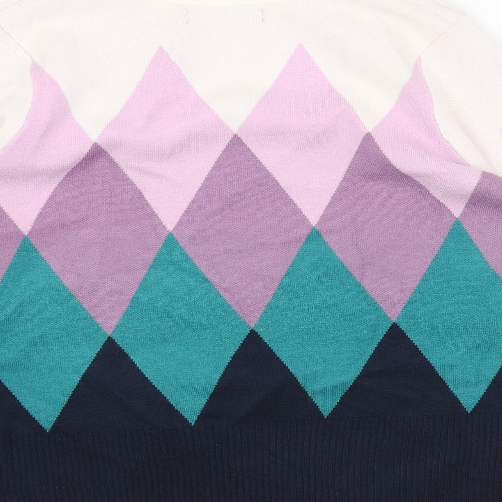 Marks and Spencer Womens Purple Mock Neck Argyle/Diamond Viscose Pullover Jumper Size 14