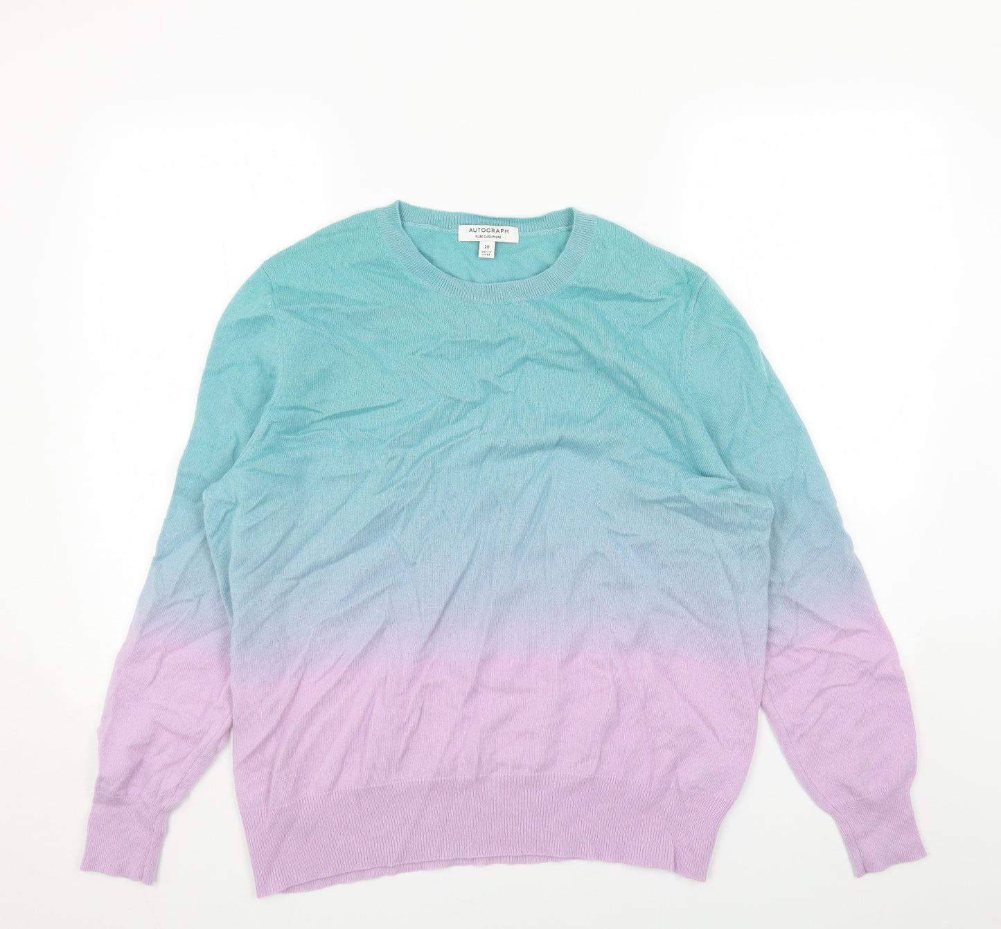 Marks and Spencer Womens Blue Scoop Neck Cashmere Pullover Jumper Size 20 - Ombré