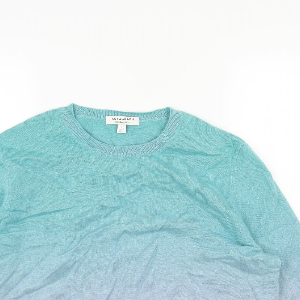Marks and Spencer Womens Blue Scoop Neck Cashmere Pullover Jumper Size 20 - Ombré