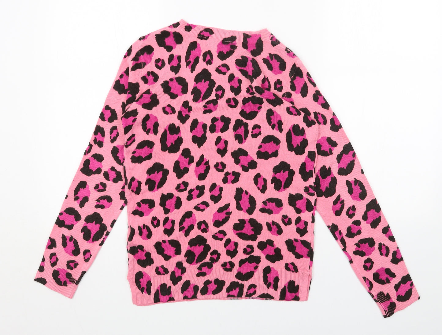 Marks and Spencer Womens Pink Scoop Neck Animal Print Acrylic Pullover Jumper Size 6 - Leopard Print