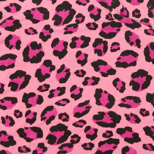 Marks and Spencer Womens Pink Scoop Neck Animal Print Acrylic Pullover Jumper Size 6 - Leopard Print