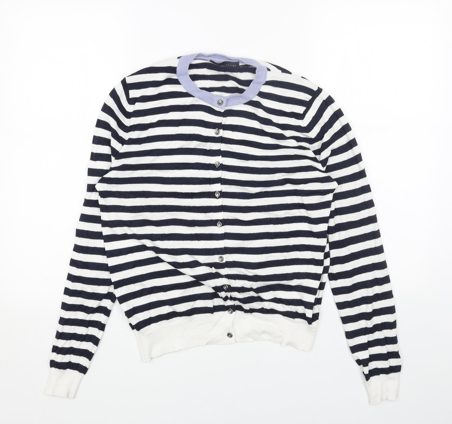 Marks and Spencer Womens White Round Neck Striped Viscose Cardigan Jumper Size 16