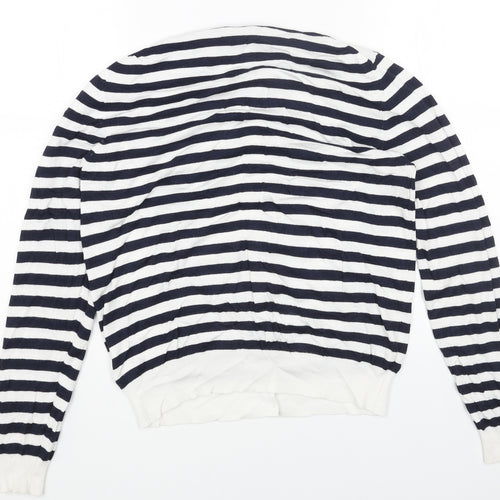 Marks and Spencer Womens White Round Neck Striped Viscose Cardigan Jumper Size 16