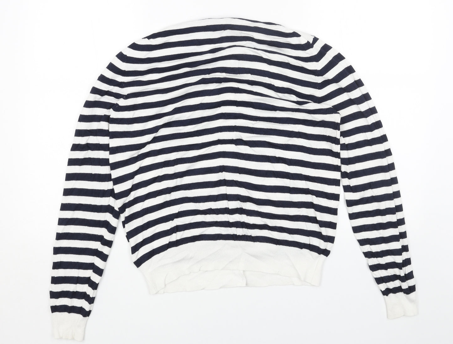 Marks and Spencer Womens White Round Neck Striped Viscose Cardigan Jumper Size 16
