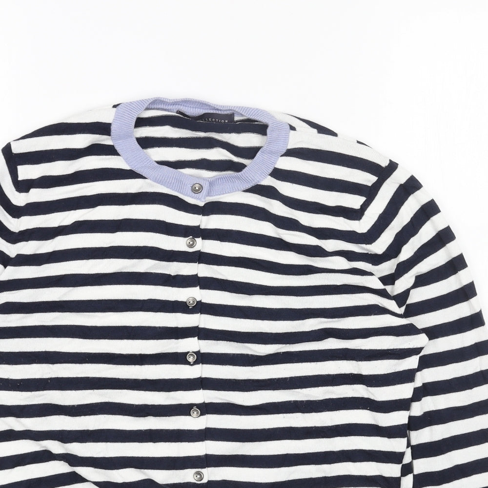 Marks and Spencer Womens White Round Neck Striped Viscose Cardigan Jumper Size 16