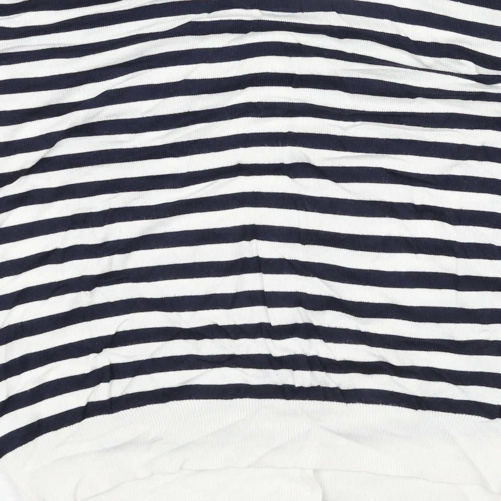 Marks and Spencer Womens White Round Neck Striped Viscose Cardigan Jumper Size 16