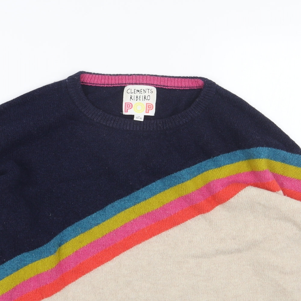 Clements Ribeiro Womens Blue Scoop Neck Wool Pullover Jumper Size M - Rainbow