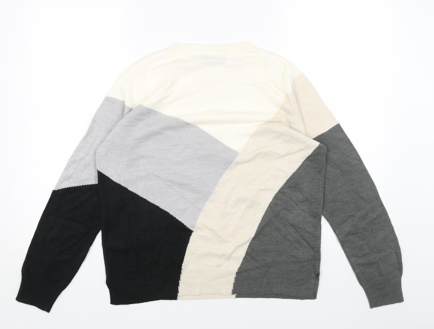 Marks and Spencer Womens Grey Scoop Neck Acrylic Pullover Jumper Size 14 - Colourblock