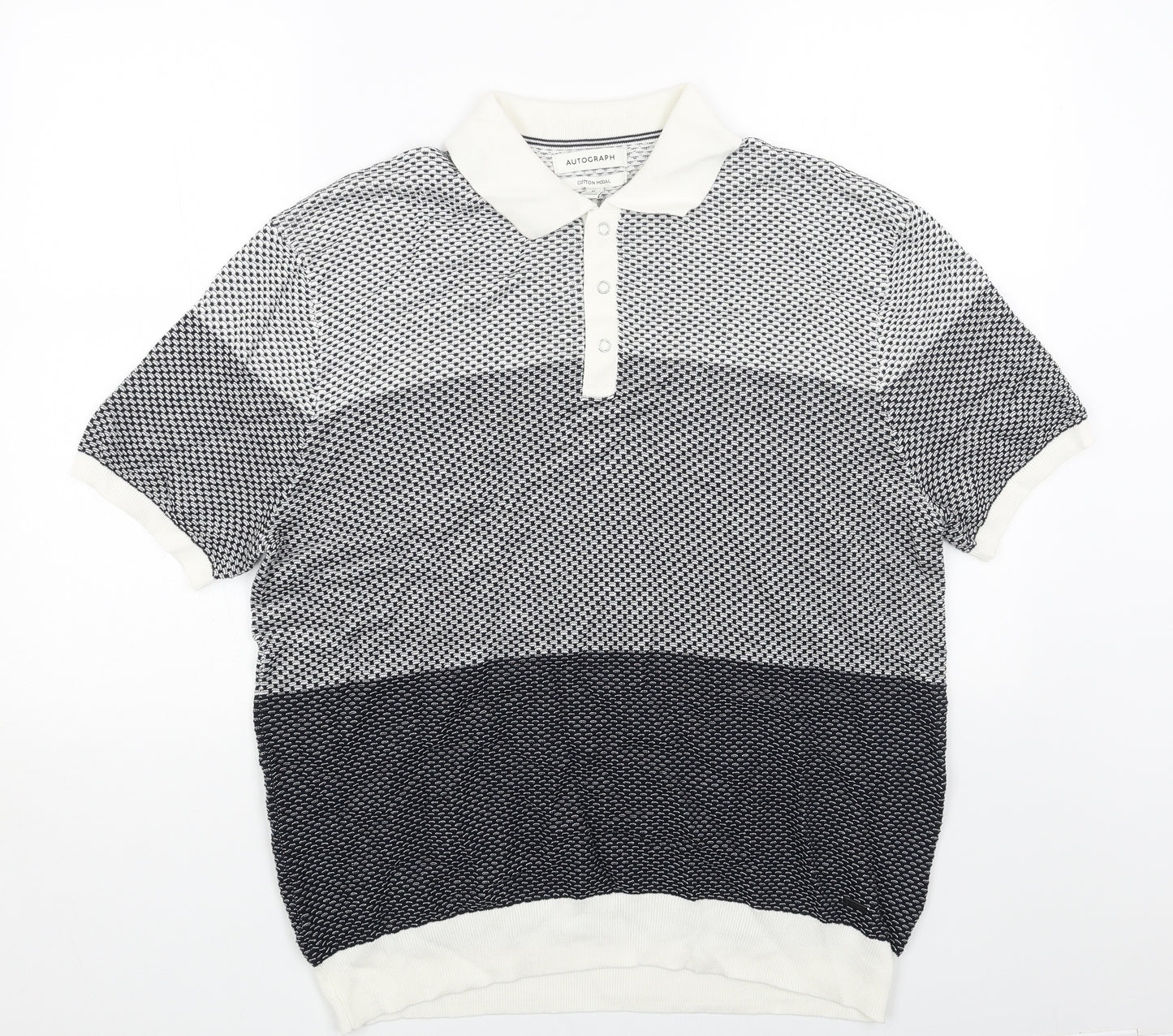 Marks and Spencer Mens Black Colourblock Cotton Polo Size XL Collared Snap