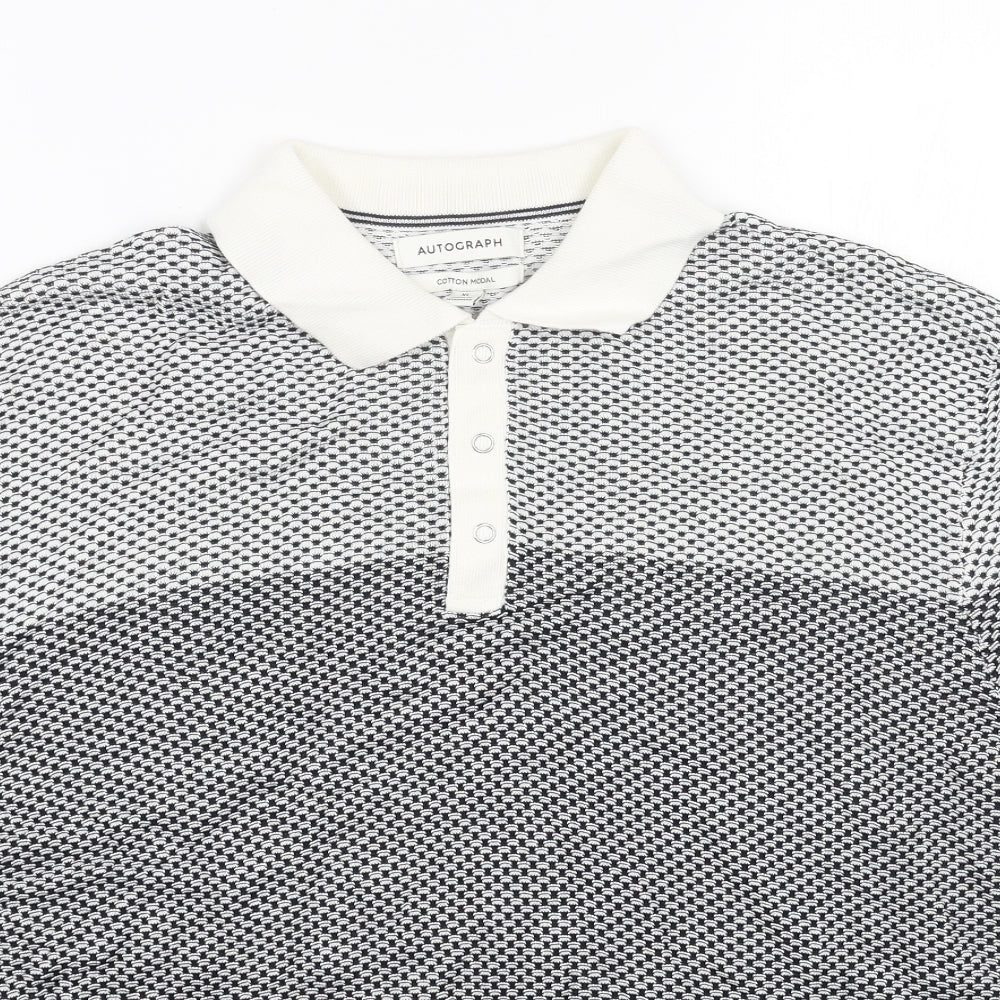Marks and Spencer Mens Black Colourblock Cotton Polo Size XL Collared Snap