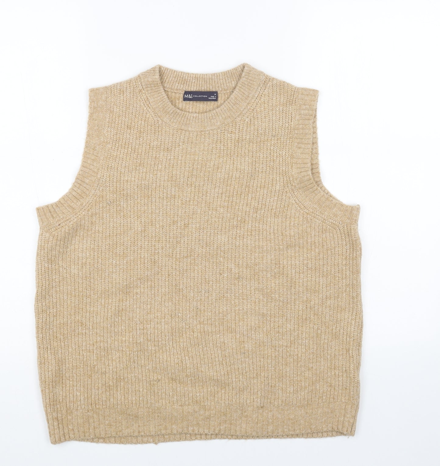 Marks and Spencer Womens Beige Round Neck Acrylic Vest Jumper Size M