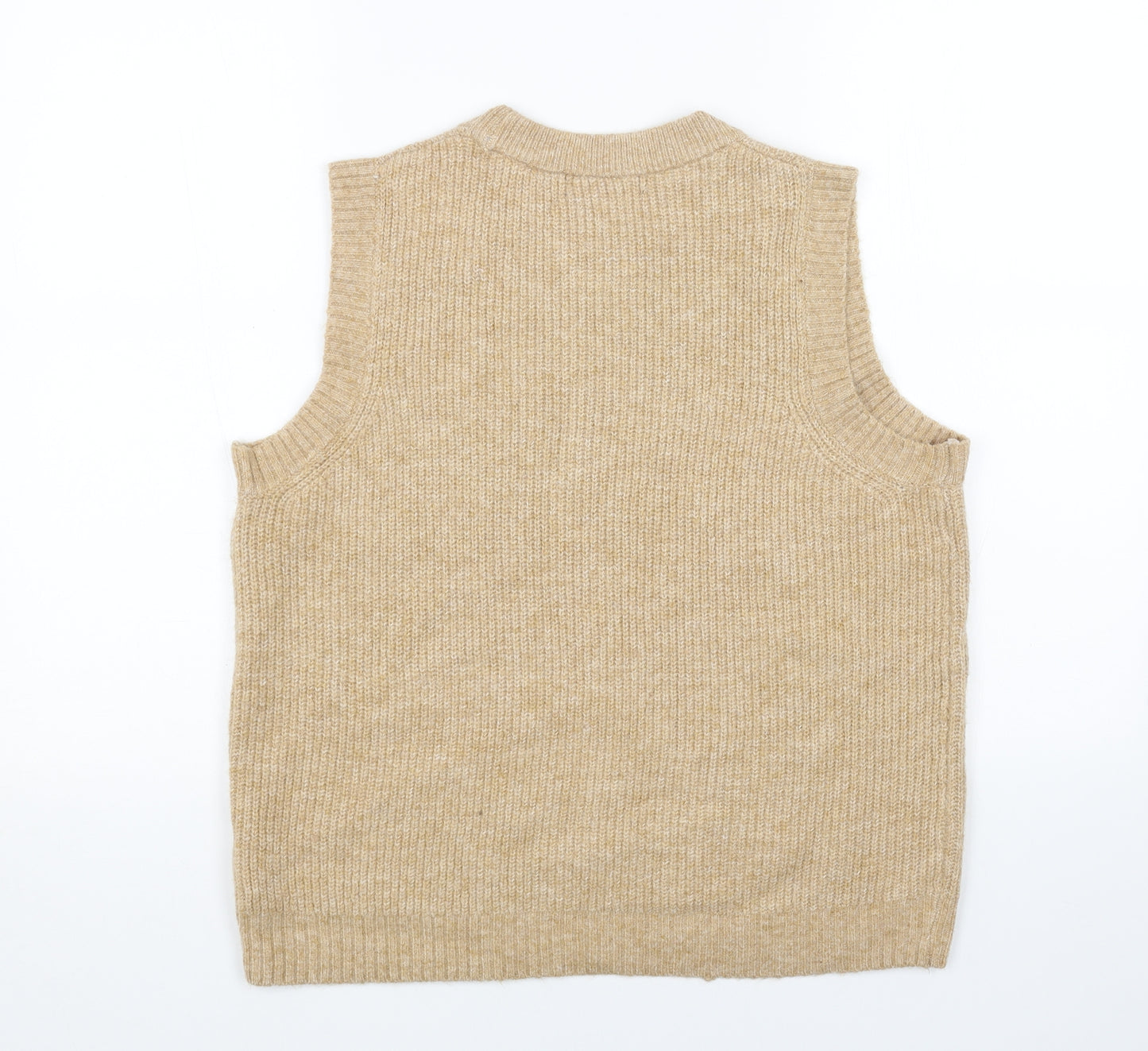 Marks and Spencer Womens Beige Round Neck Acrylic Vest Jumper Size M