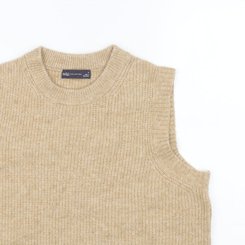 Marks and Spencer Womens Beige Round Neck Acrylic Vest Jumper Size M