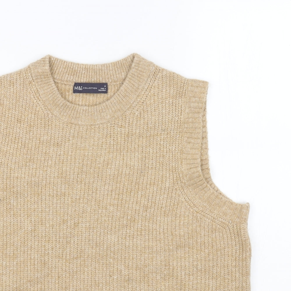 Marks and Spencer Womens Beige Round Neck Acrylic Vest Jumper Size M