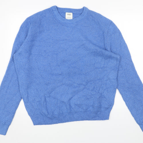 Marks and Spencer Mens Blue Round Neck Acrylic Pullover Jumper Size L