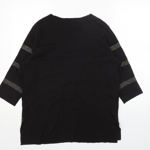 Per Una Womens Black V-Neck Striped Acrylic Pullover Jumper Size 16