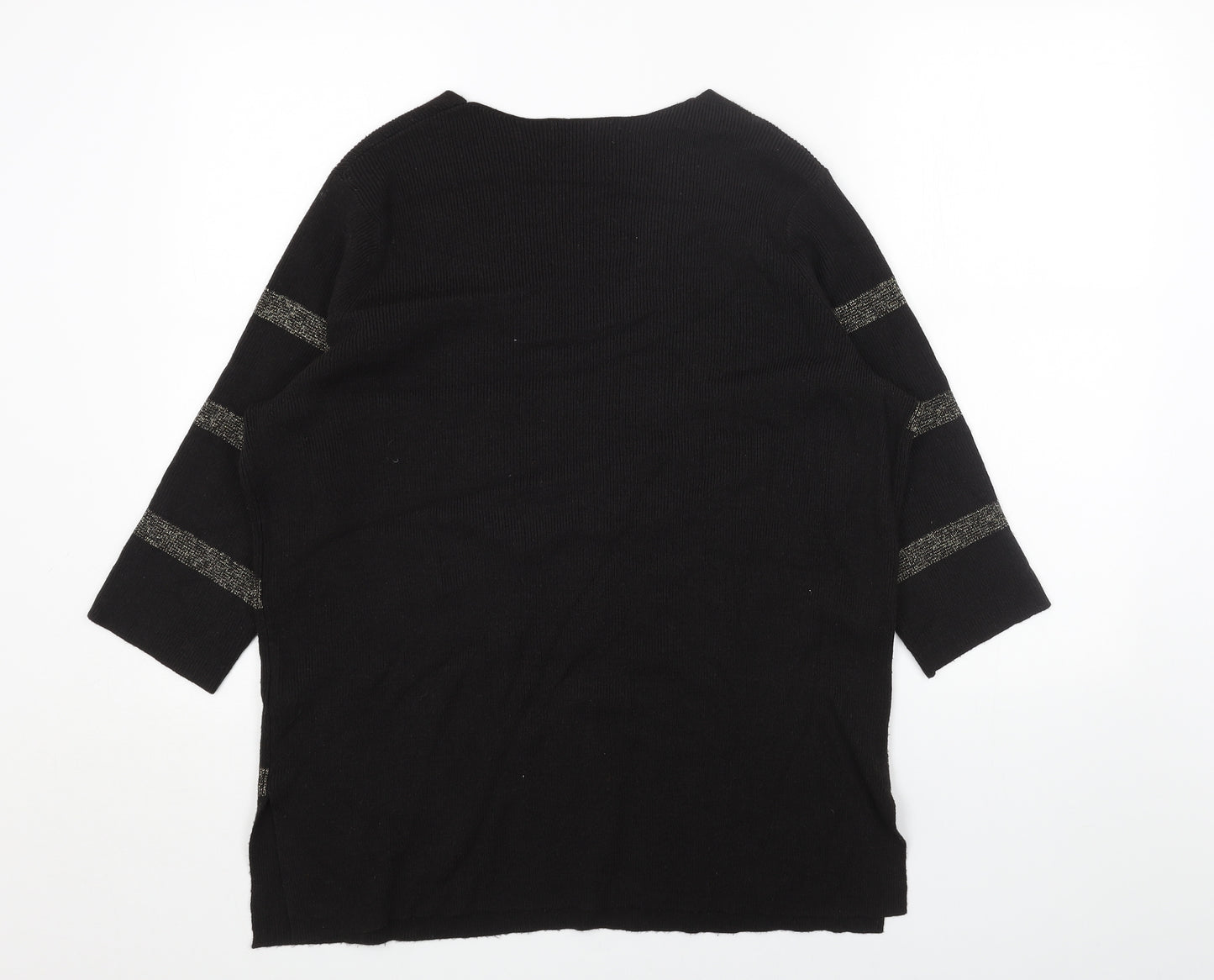 Per Una Womens Black V-Neck Striped Acrylic Pullover Jumper Size 16