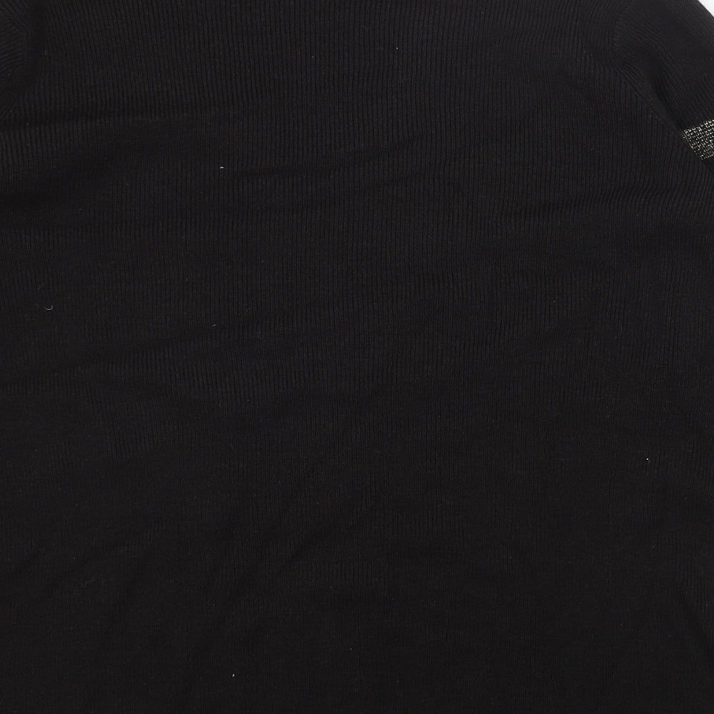 Per Una Womens Black V-Neck Striped Acrylic Pullover Jumper Size 16
