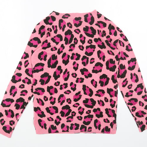 Marks and Spencer Womens Pink Scoop Neck Animal Print Acrylic Pullover Jumper Size 6 - Leopard Print